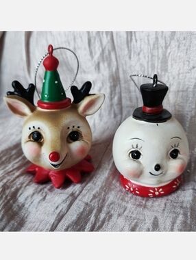 Johanna Parker Set of 2 Christmas Ornaments Reindeer and Snowman NIB Brand New